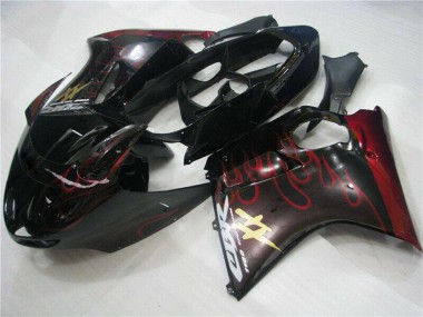 1996-2007 Glossy Black Red Flame Honda CBR1100XX Abs Motorcycle Fairings