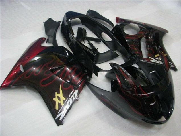 1996-2007 Glossy Black Red Flame Honda CBR1100XX Abs Motorcycle Fairings