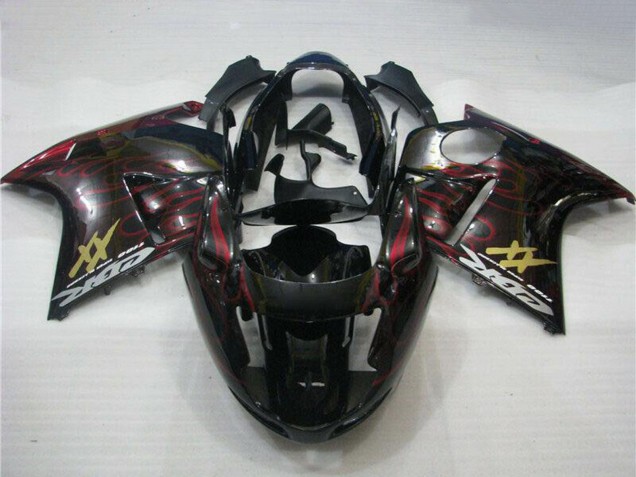 1996-2007 Glossy Black Red Flame Honda CBR1100XX Abs Motorcycle Fairings