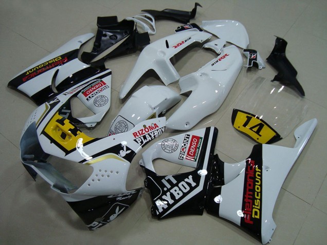 1998-1999 White Yellow Glossy Black Playboy 14 Honda CBR900RR 919 Motorcycle Fairings