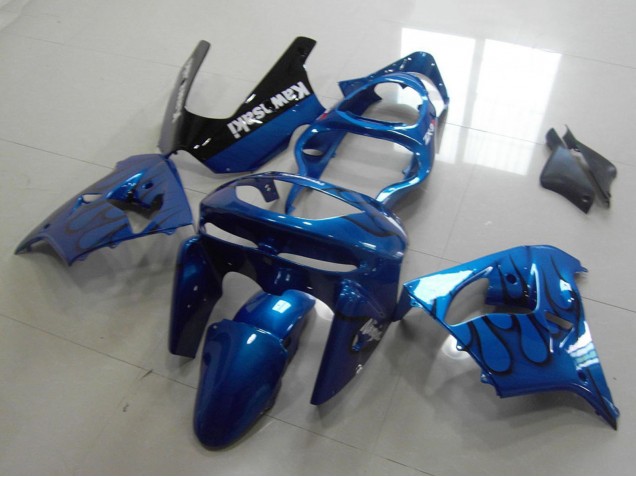 1998-1999 Blue Black Flame Kawasaki ZX9R Motorcycle Fairings