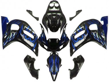 1998-2002 Glossy Black Blue Flame Yamaha YZF 600 R6 Motorcycle Fairings