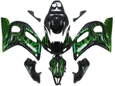 1998-2002 Glossy Black Green Flame Yamaha YZF 600 R6 Motorcycle Fairings