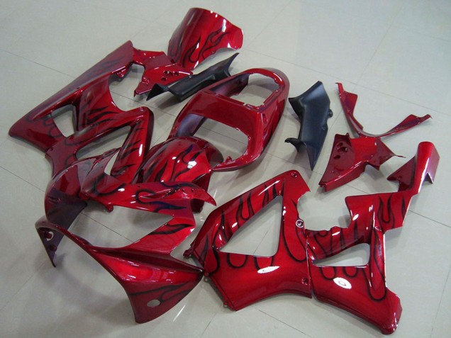 2000-2001 Red Glossy Black Flame Honda CBR900RR 929 Motorcycle Fairings