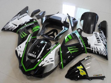 2000-2001 Glossy Black White Green Monster Yamaha YZF R1 Motorcycle Fairings