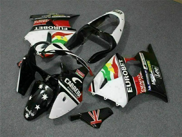 2000-2002 White Red Yellow Green Glossy Black Star EuroBet Kawasaki ZX6R Motorcycle Fairings