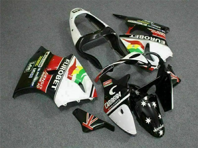 2000-2002 White Red Yellow Green Glossy Black Star EuroBet Kawasaki ZX6R Motorcycle Fairings