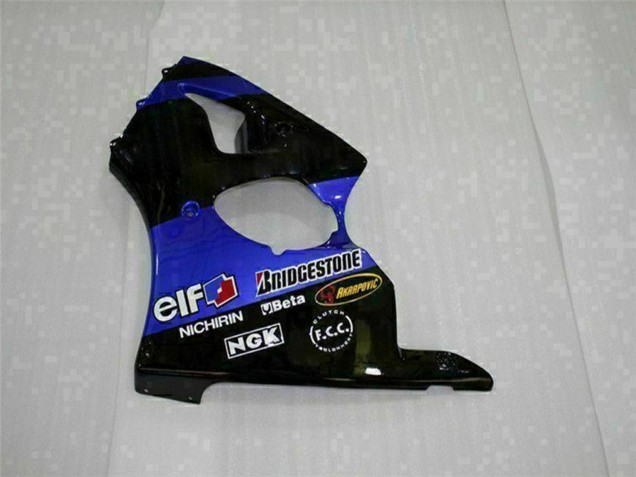 2000-2002 Blue Glossy Black Elf Bridgestone Kawasaki ZX6R Motorcycle Fairings