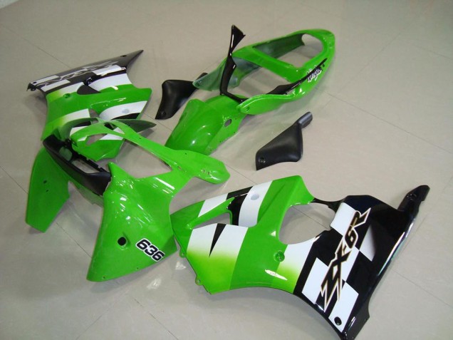 2000-2002 Green White Black 636 Kawasaki ZX6R Motorcycle Fairings