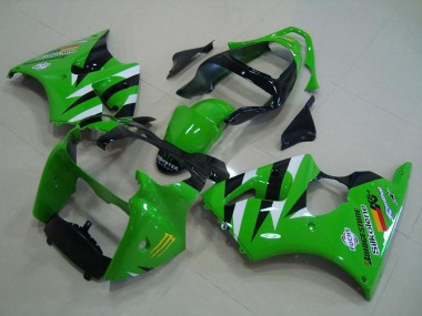 2000-2002 Green White Glossy Black Kawasaki ZX6R Motorcycle Fairings