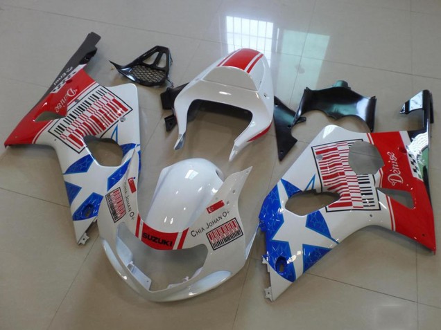 2000-2002 White Red Blue Star Suzuki GSXR 1000 Motorcycle Fairings