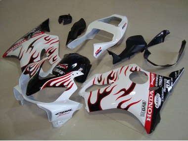 2001-2003 White Red Glossy Black Flame Honda CBR600 F4i Motorcycle Fairings