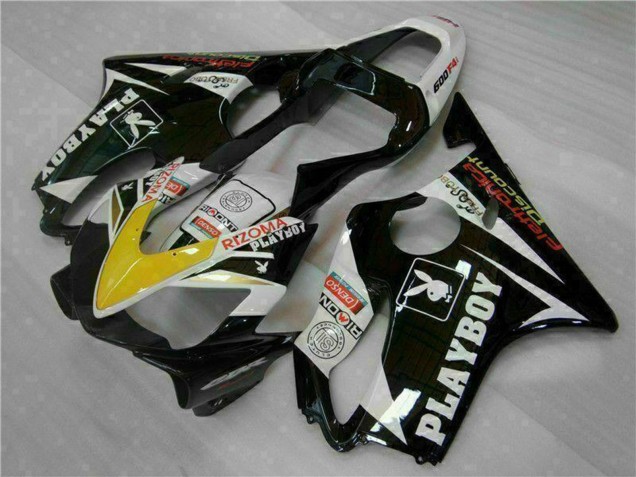2001-2003 White Yellow Glossy Black Playboy Honda CBR600 F4i Motorcycle Fairings