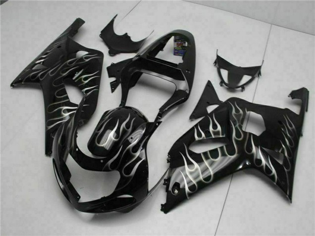 2001-2003 Glossy Black Silver Flame Suzuki GSXR 600/750 Motorcycle Fairings
