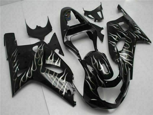 2001-2003 Glossy Black Silver Flame Suzuki GSXR 600/750 Motorcycle Fairings