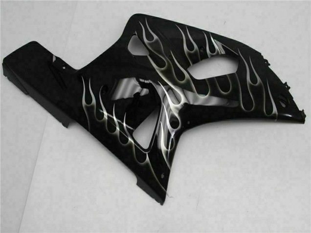 2001-2003 Glossy Black Silver Flame Suzuki GSXR 600/750 Motorcycle Fairings