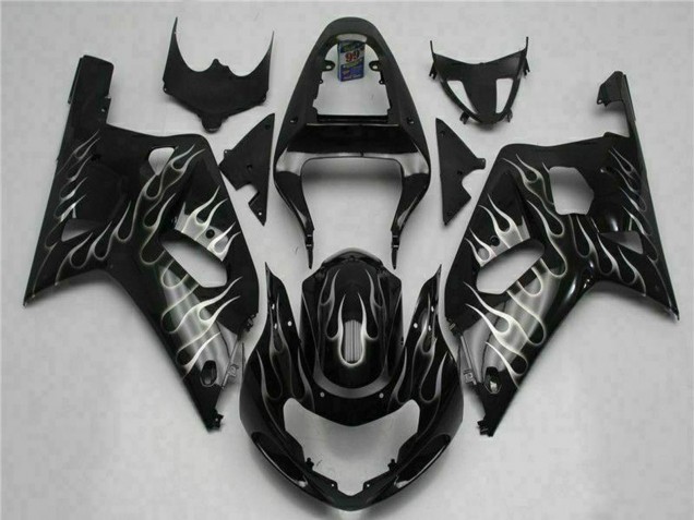 2001-2003 Glossy Black Silver Flame Suzuki GSXR 600/750 Motorcycle Fairings