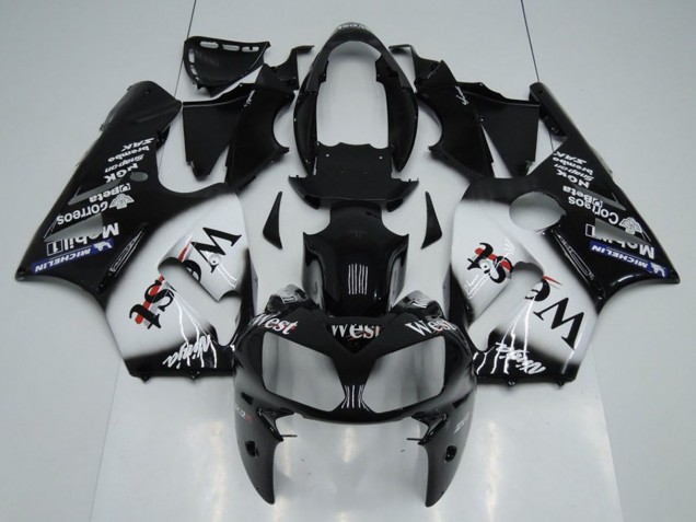 2002-2006 Glossy Black White West Kawasaki ZX12R Motorcycle Fairings