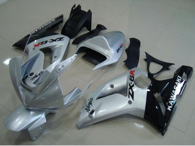 2003-2004 Silver Glossy Black Kawasaki ZX6R Motorcycle Fairings