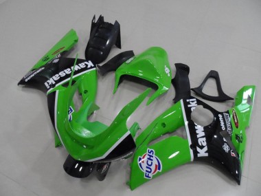 2003-2004 Green White Black Fuchs Kawasaki ZX6R Motorcycle Fairings