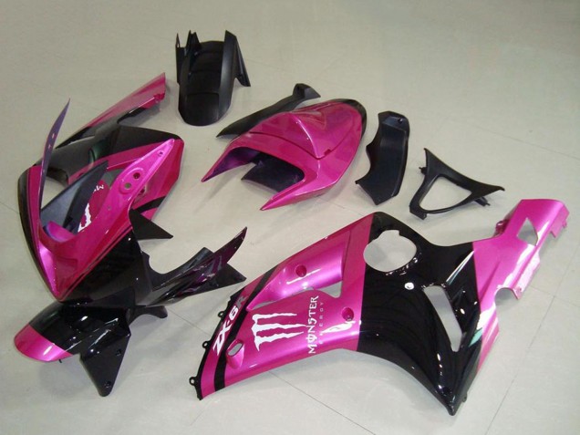2003-2004 Pink Black White Monster Kawasaki ZX6R Motorcycle Fairings