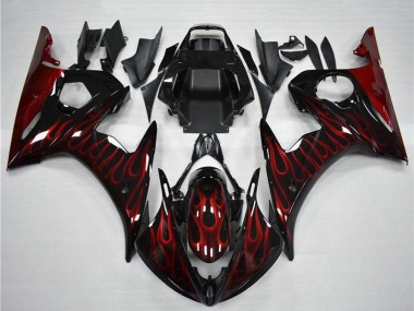 2003-2004 Glossy Black Red Flame Yamaha YZF R6 Motorcycle Fairing