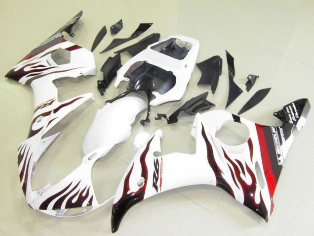 2003-2004 White Red Black Flame Michelin Yamaha YZF R6 Motorcycle Fairings