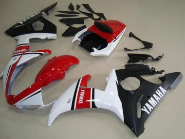 2003-2004 White Red Matte Black Yamaha YZF R6 Motorcycle Fairings