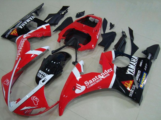 2003-2004 Red White Glossy Black Santander Motul Yamaha YZF R6 Motorcycle Fairings