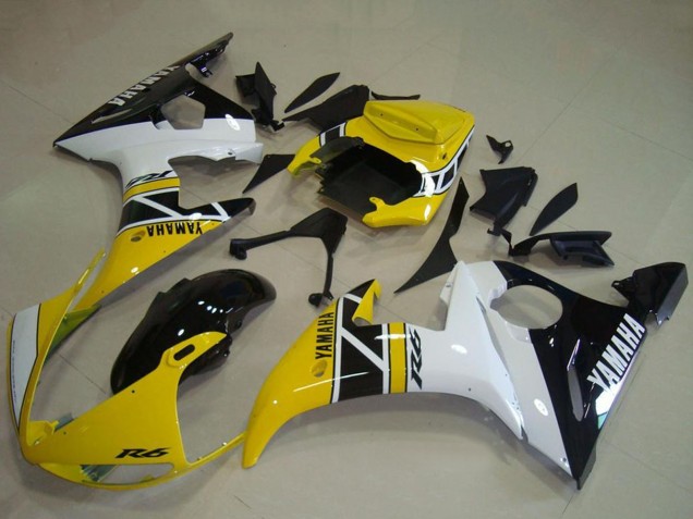 2003-2004 Yellow White Glossy Black Aniversary Yamaha YZF R6 Motorcycle Fairings