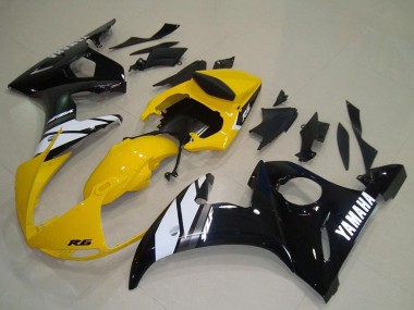 2003-2004 Yellow White Glossy Black Yamaha YZF R6 Motorcycle Fairings