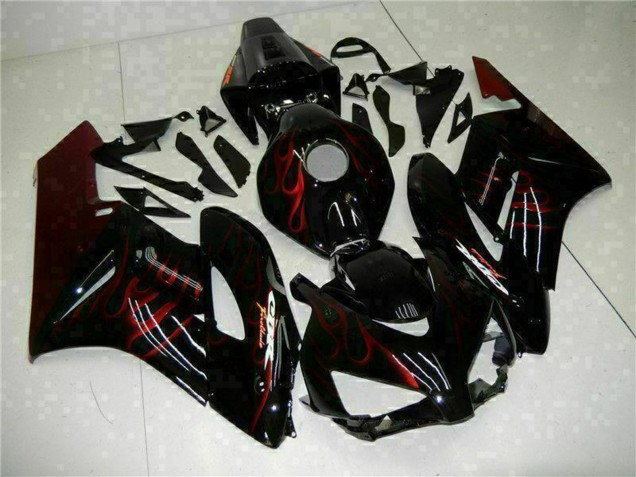 2004-2005 Glossy Black Red Flame Honda CBR1000RR Motorcycle Fairings