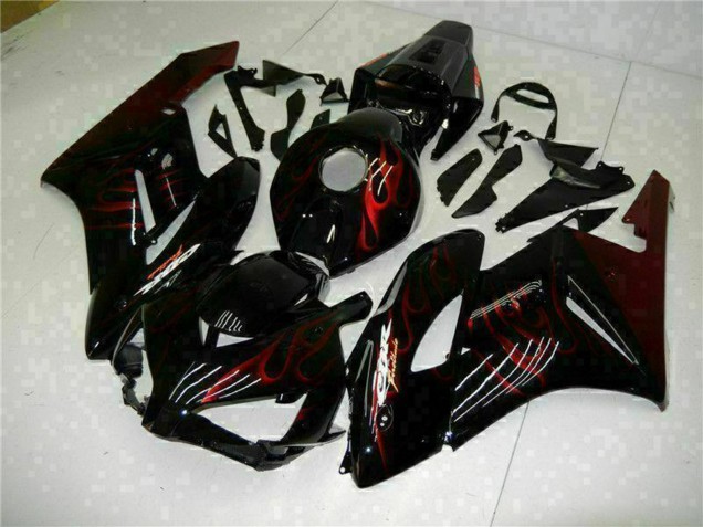 2004-2005 Glossy Black Red Flame Honda CBR1000RR Motorcycle Fairings