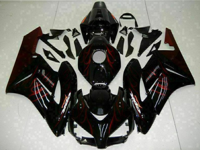 2004-2005 Glossy Black Red Flame Honda CBR1000RR Motorcycle Fairings