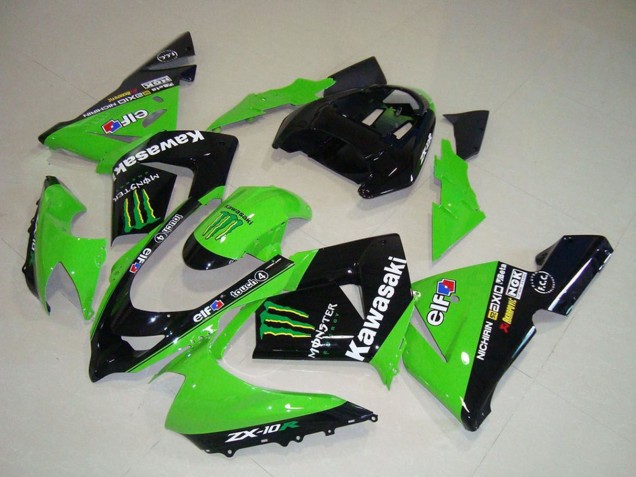 2004-2005 Green Black Monster Elf Kawasaki ZX10R Motorcycle Fairings