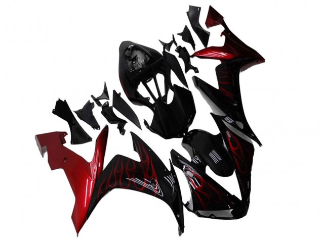 2004-2006 Glossy Black Red Flame Yamaha YZF R1 Motorcycle Fairings