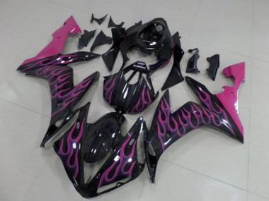 2004-2006 Glossy Black Pink Flame Yamaha YZF R1 Motorcycle Fairings