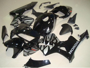 2005-2006 Glossy Black Silver with Flame Honda CBR600RR Motorcycle Fairings