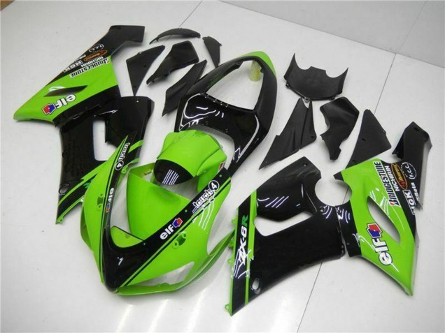 2005-2006 Green Glossy Black Elf Kawasaki ZX6R Motorcycle Fairings