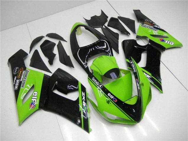 2005-2006 Green Glossy Black Elf Kawasaki ZX6R Motorcycle Fairings