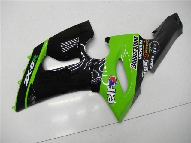 2005-2006 Green Glossy Black Elf Kawasaki ZX6R Motorcycle Fairings