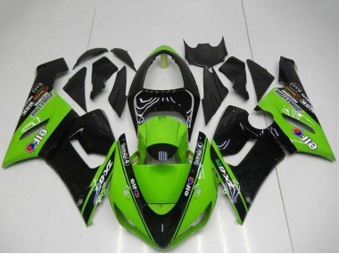 2005-2006 Green Glossy Black Elf Kawasaki ZX6R Motorcycle Fairings
