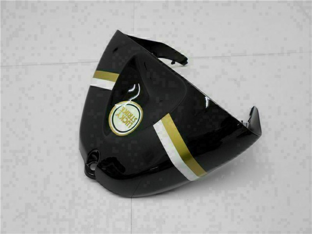 2005-2006 Glossy Black White Gold Lucky Strike Kawasaki ZX6R Motorcycle Fairings