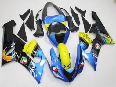 2005-2006 Blue Yellow Black Shark Kawasaki ZX6R Motorcycle Fairings