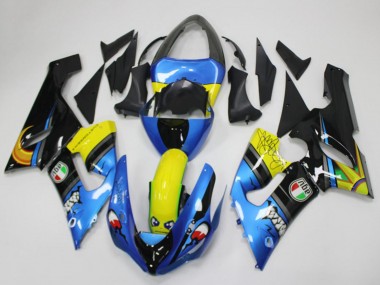 2005-2006 Blue Yellow Black Shark Kawasaki ZX6R Motorcycle Fairings