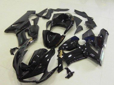 2005-2006 Glossy Black Gold Decals Kawasaki ZX6R Motorcycle Fairings