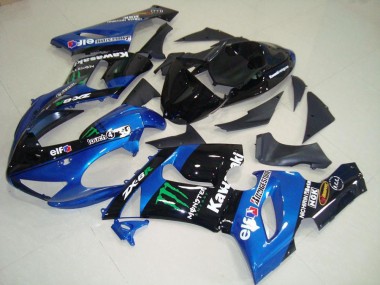 2005-2006 Blue Glossy Black Green Monster Kawasaki ZX6R Motorcycle Fairings