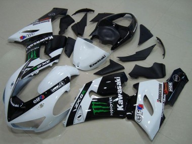 2005-2006 White Glossy Black Green Monster Kawasaki ZX6R Motorcycle Fairings