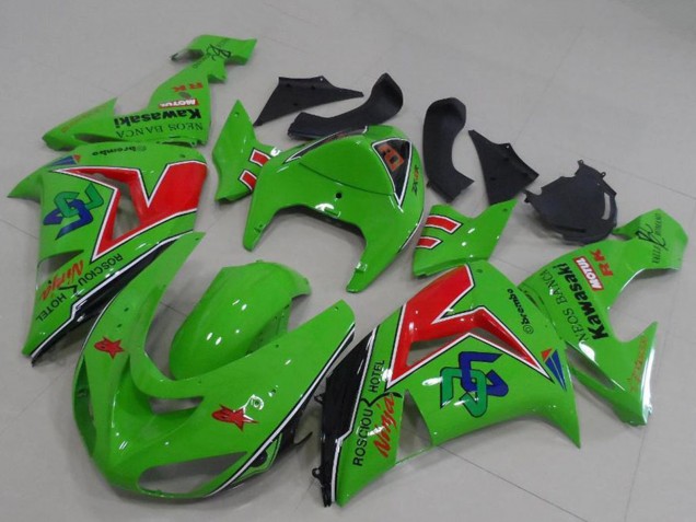 2005-2006 Green Red Black ENEOS Banca Kawasaki ZX6R Motorcycle Fairings
