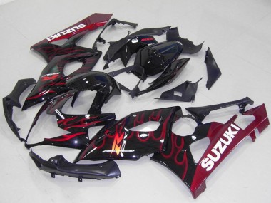 2005-2006 Glossy Black Red Flame Suzuki GSXR 1000 Motorcycle Fairings